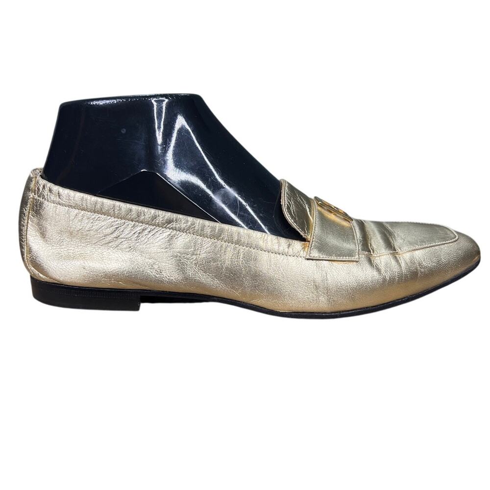 Vintage Fendi FF Women’s Gold Leather Slip On Loafers Size 6.5